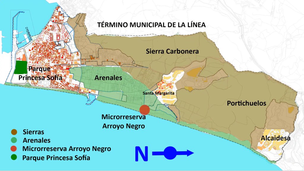 Mapa término municipal de La Línea con sus diferentes ecosistemas.